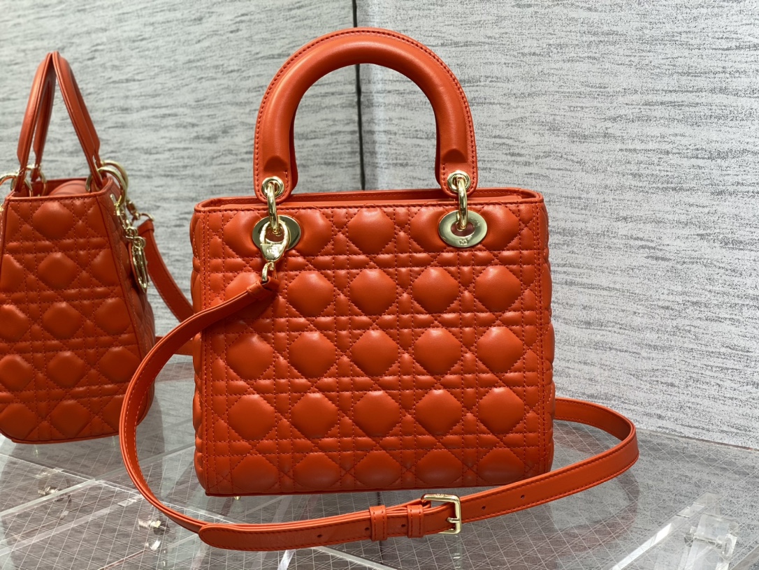 Medium Lady Dior Bag Orange Cannage Lambskin